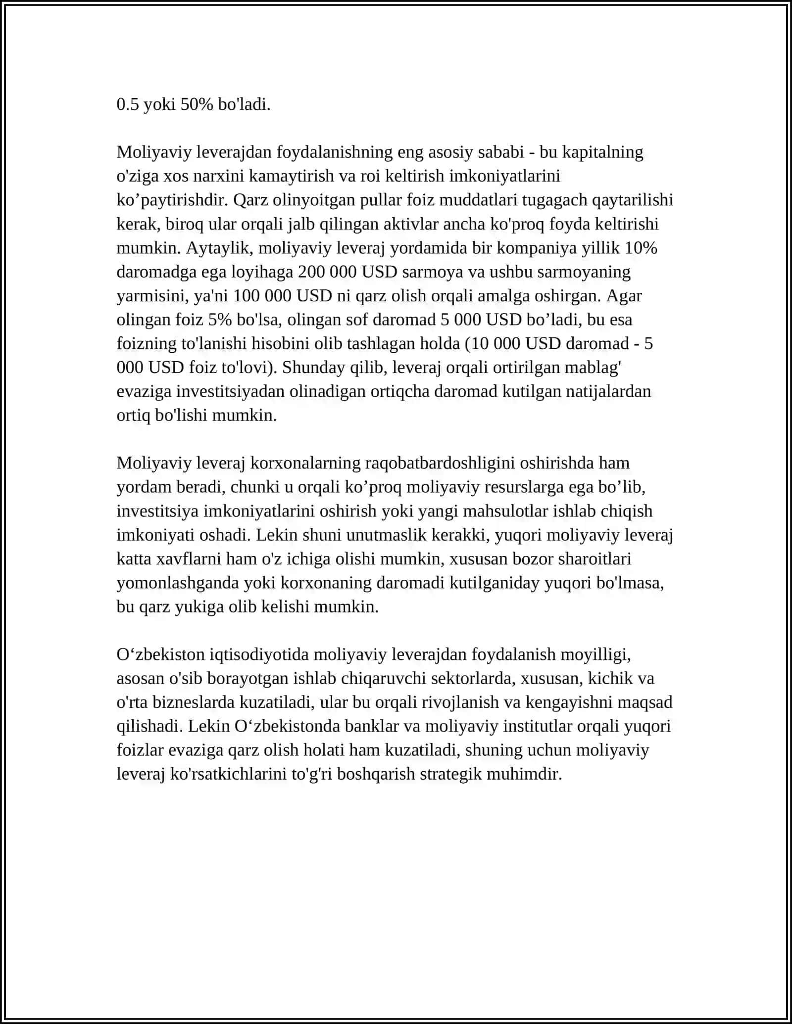 MOLIYAVIY LEVERAJ: MAZMUNI, AHAMIYATI VA KOEFFITSIENTLAR 4