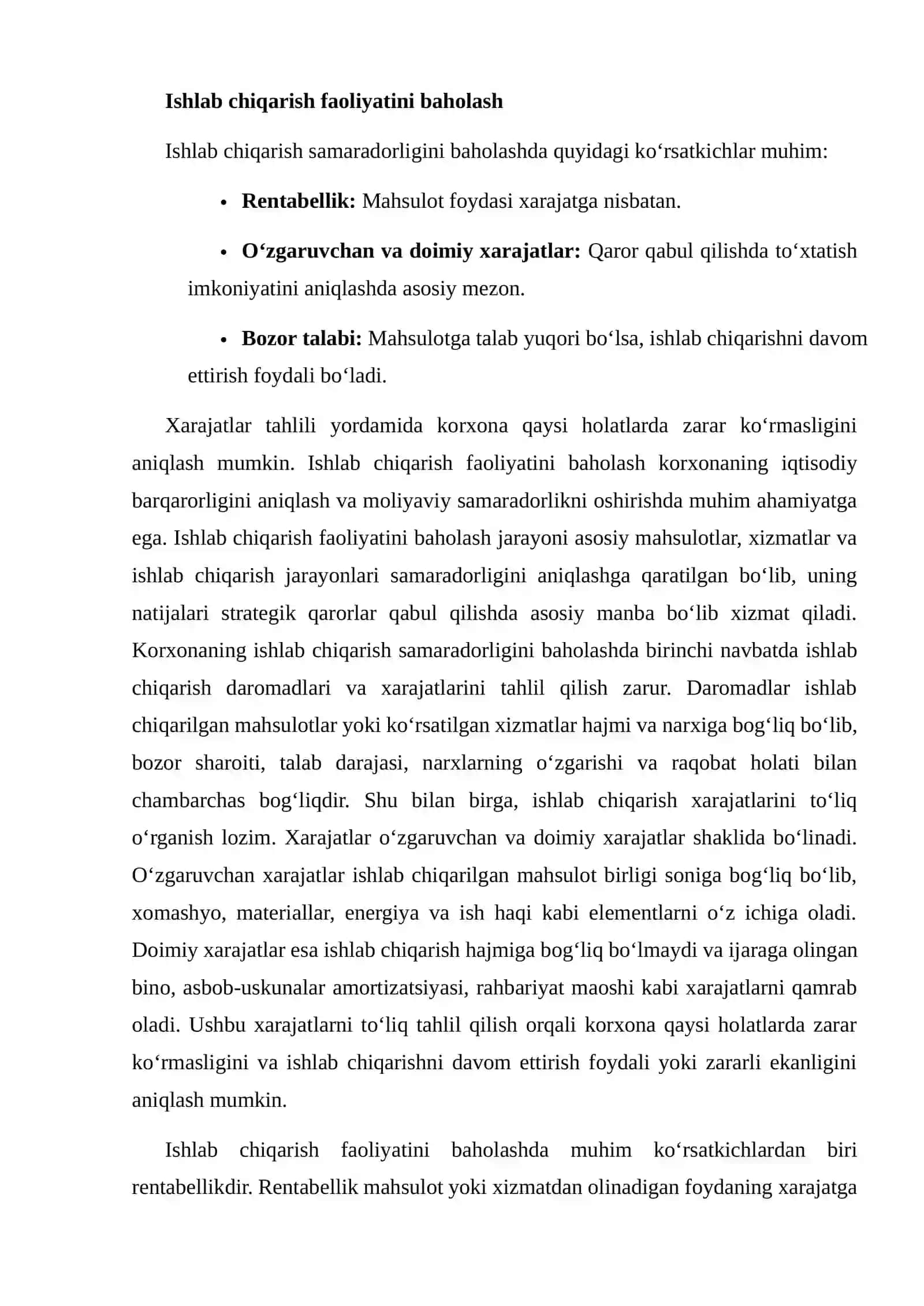 Ishlab chiqarishni davom ettirish yoki to‘xtatish qarorini tahlil qilish 4