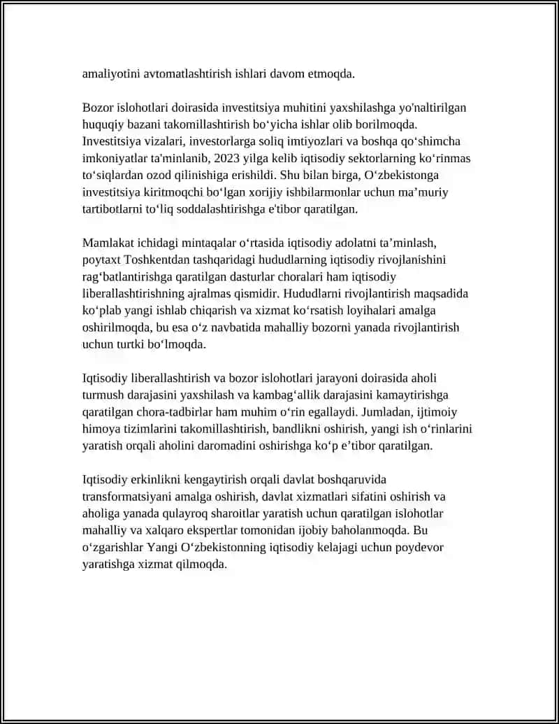 YANGI O‘ZBEKISTONDA AMALGA OSHIRILAYOTGAN O‘ZGARISHLAR 4