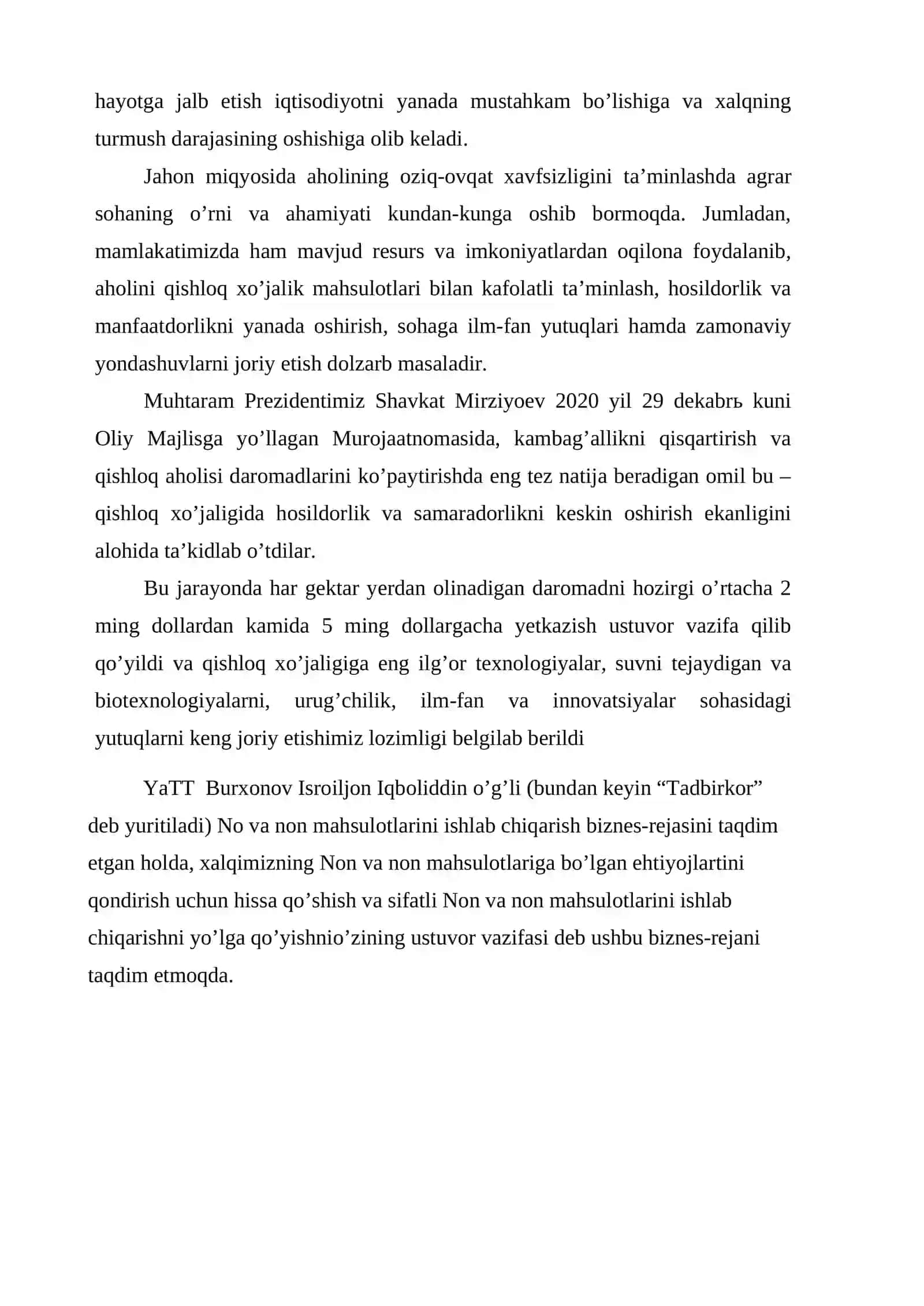 Biznes reja-Non mahsulotlari ishlab chiqarish-2026 4