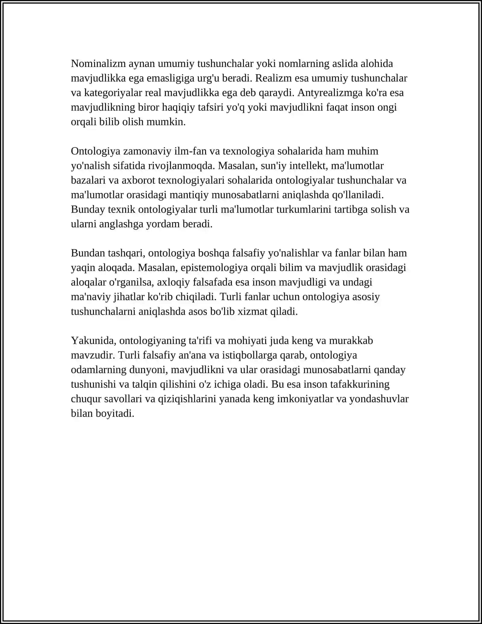 ONTOLOGIYANING ASOSIY TUSHUNCHALARI VA MASALALARI MAVZUSIDA REFERAT 4