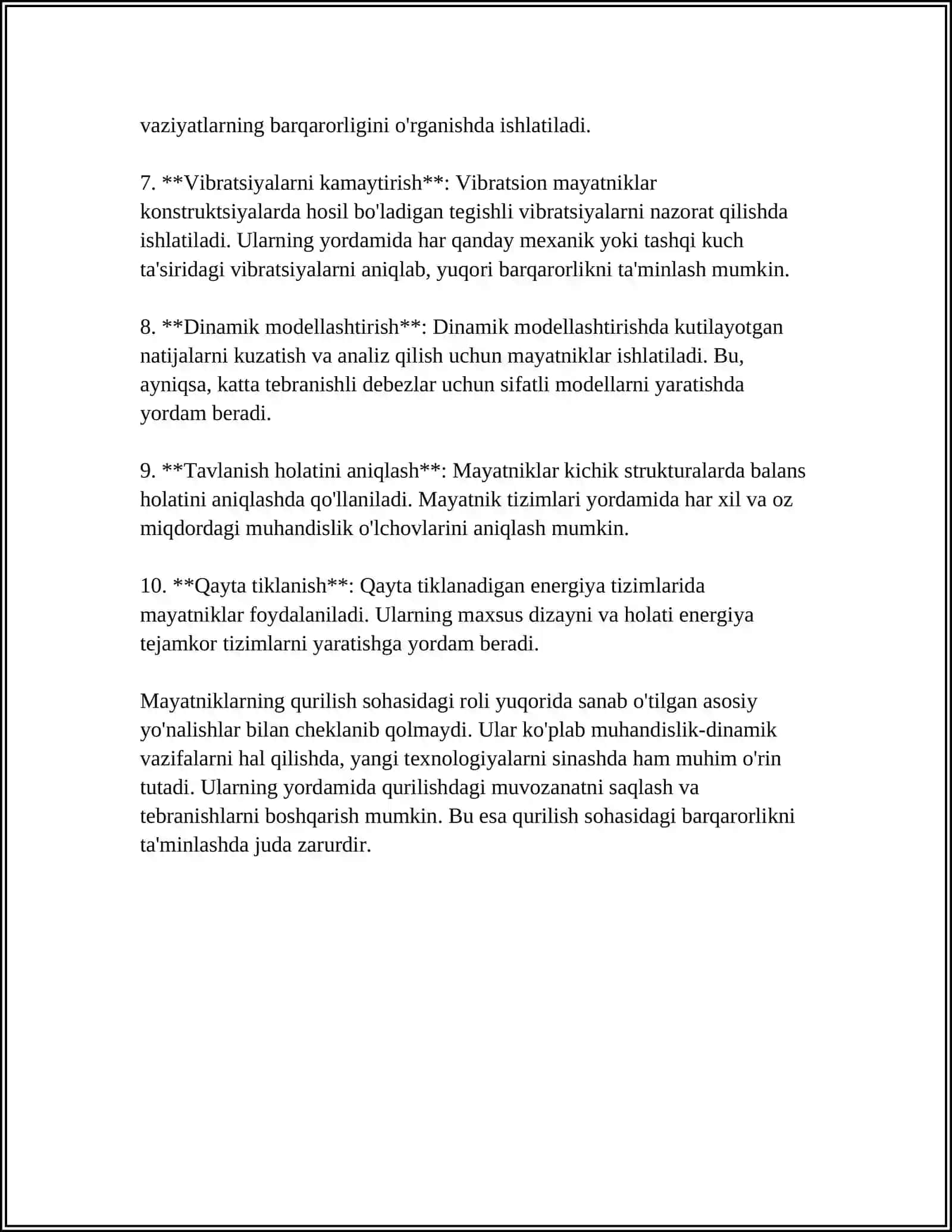 MAYATNIKLARNING QURILISHDA QOLLANILISHI 4
