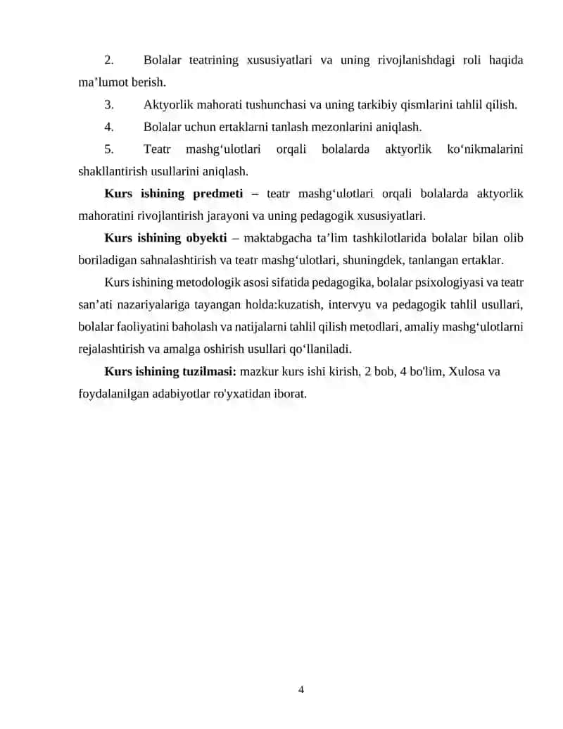 Teatr - sahnalashtirish faoliyatining shakllari. Teatr faoliyatida bolalarda aktyorlik mahoratini rivojlantirishda ertaklar tanlash12.docx 4