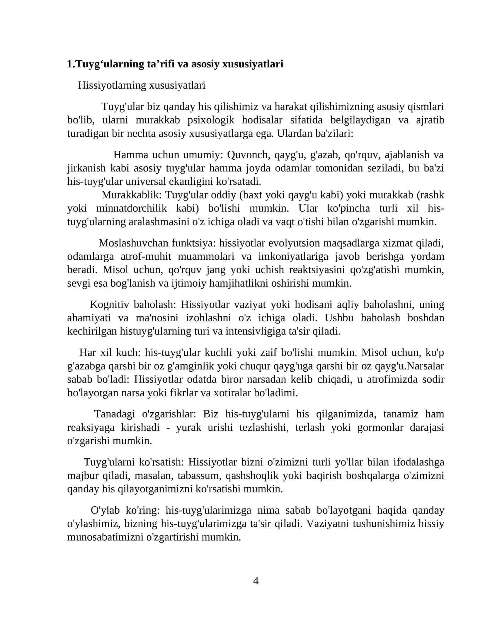 Tuyg’ularning ta’rifi va asosiy funksiyalari 4