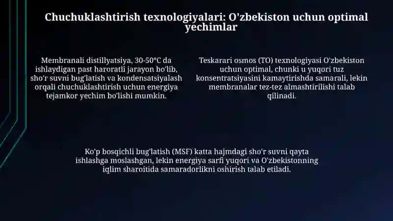 O'zberiston sharoitida sho'r suvlarni chuchuklashtirish g'oyasini yaratish 4