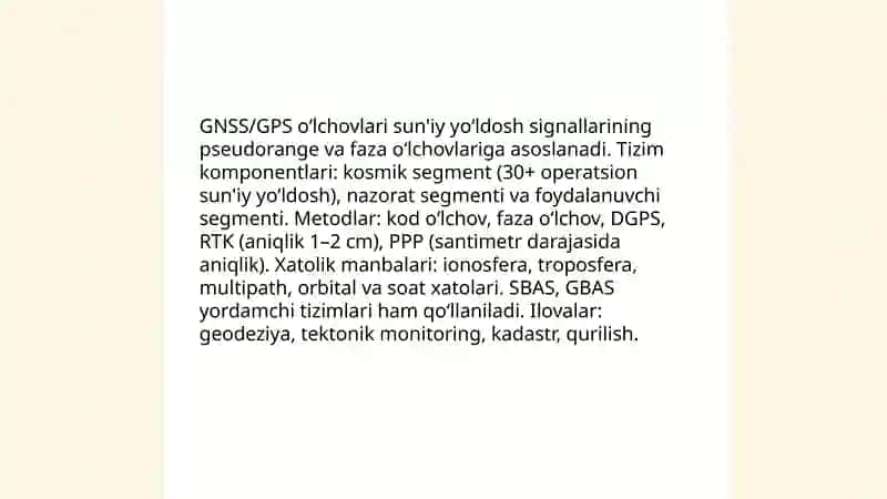 Geodeziya oʻlchovlar orqali yer yuzasini tahlil qilish 4