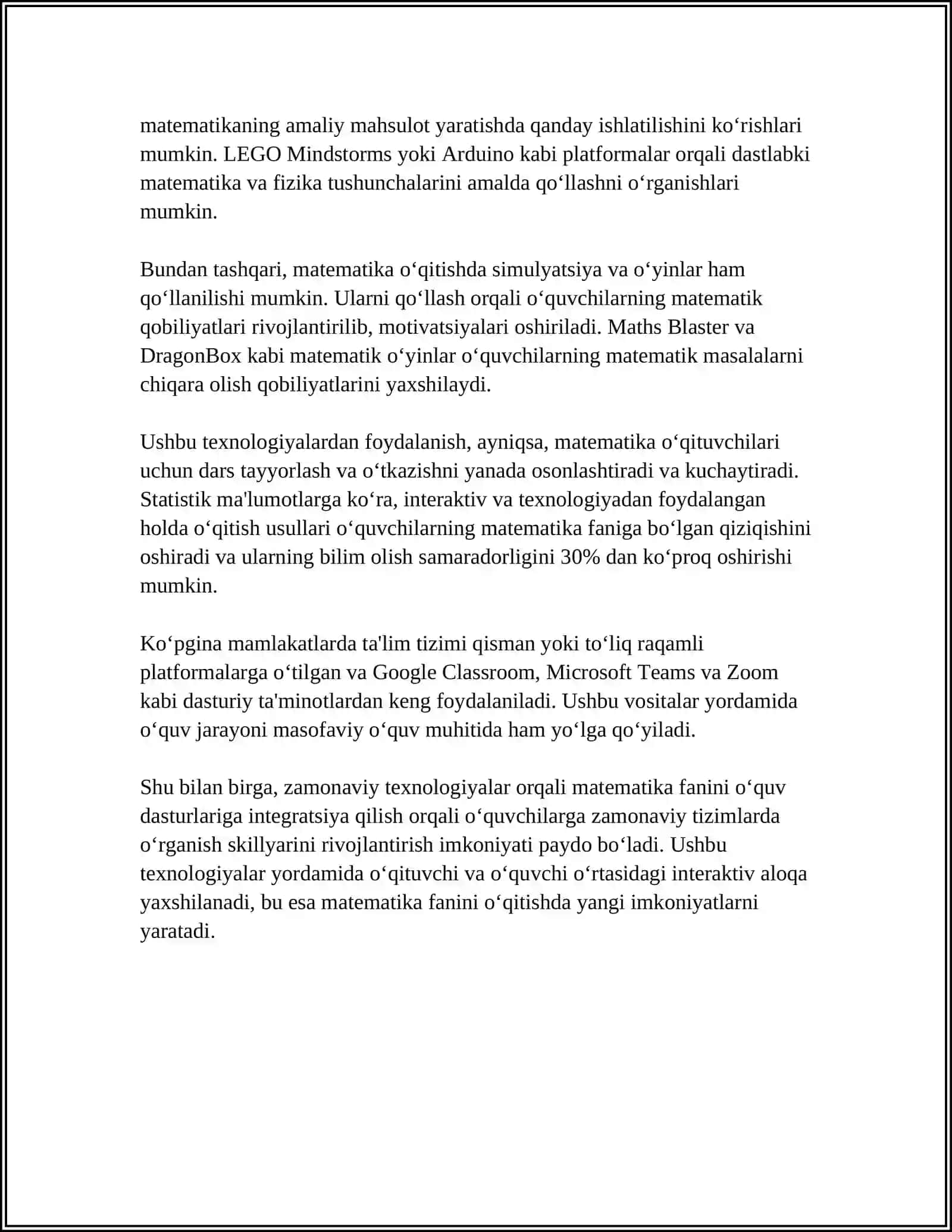 MUSTAQIL ISH Mavzu: 10 TA LESGA 4