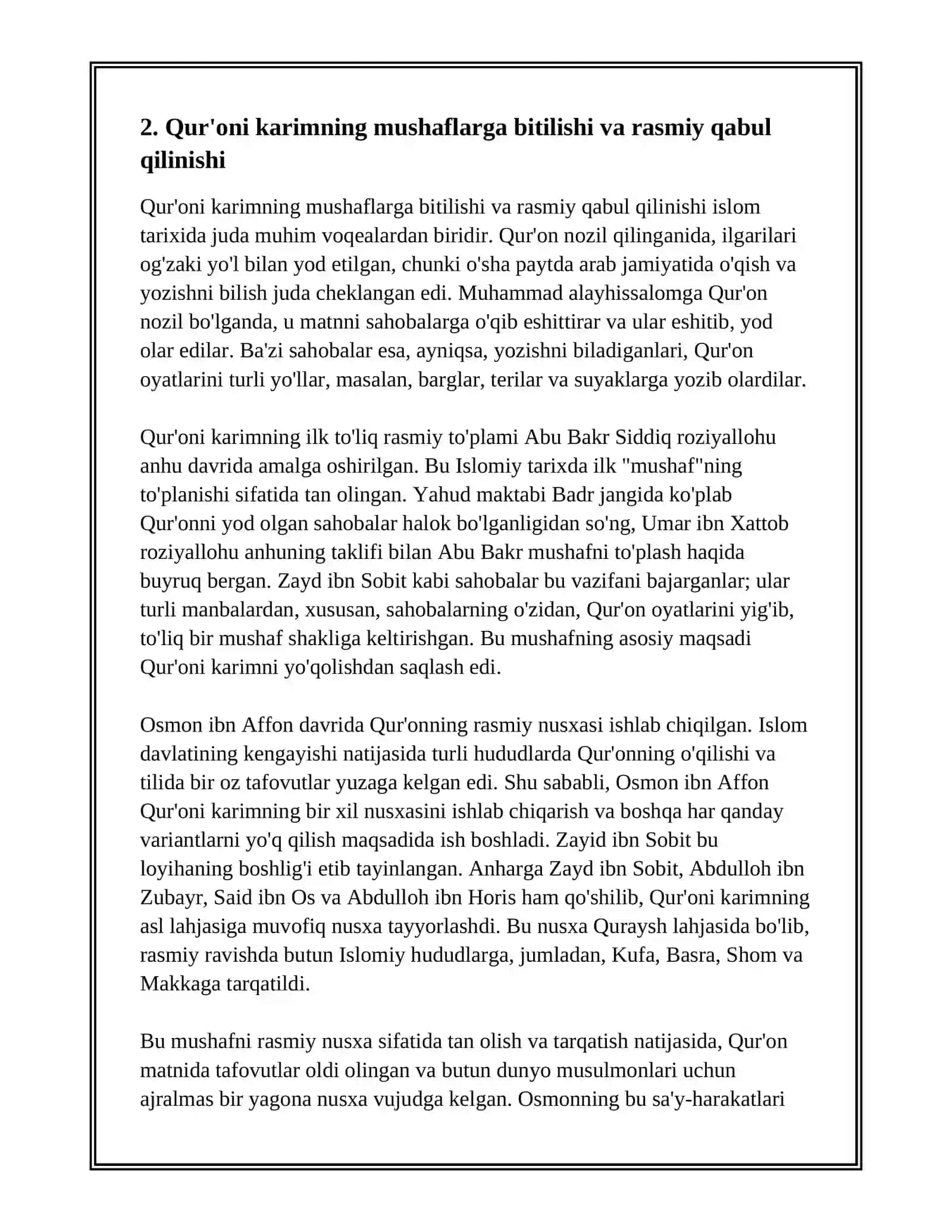 QURAN, HADIS, FIQH, AQIDA ILMINING SHAKLLANISH TARIXI 4