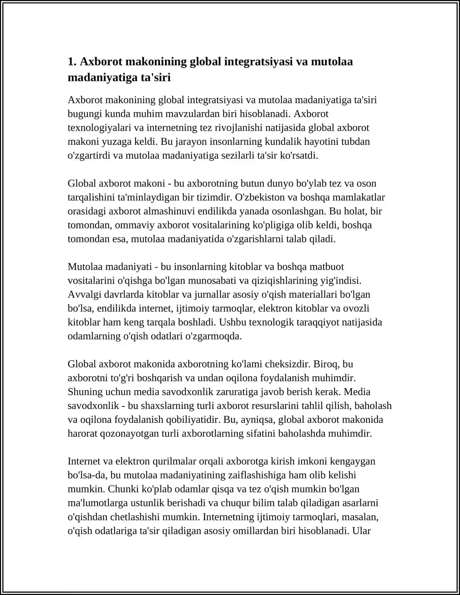 AXBOROT MAKONINING GLOBALLASHUVIDA MUTOLAA MADANIYATI VA MEDIA SAVODXONLIK 4