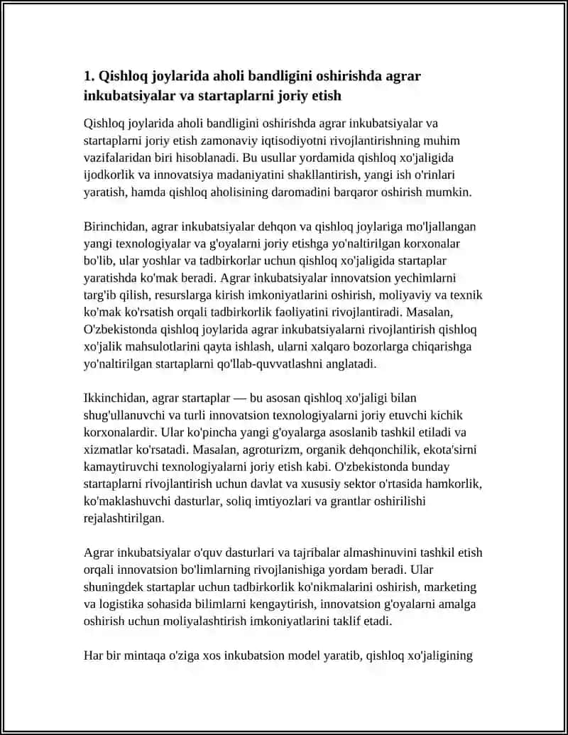 "QISHLOQ JOYLARIDA AHOLI BANDLIGINI OSHIRISHNING INNOVATSION USULLARI" MAVZUSI 4