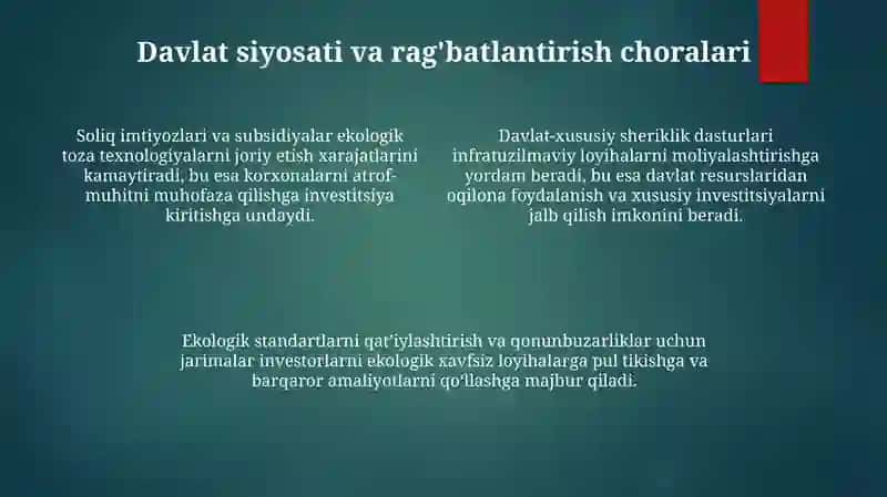 Atrof-muhitni muhofaza qilishga investitsiya jalb qilish yullari 4