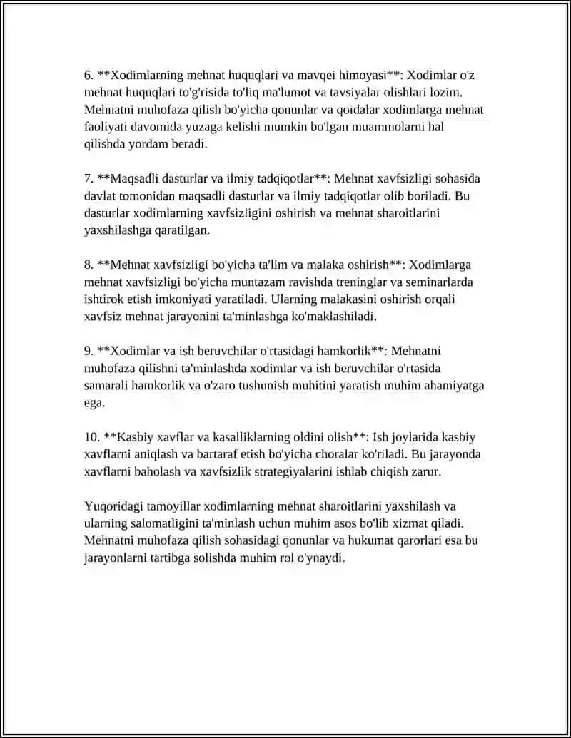 XODIMLARNING MEHNATNI MUHOFAZA QILISH SOHASIDAGI XUQUQLARI VA QONUNLARI 4
