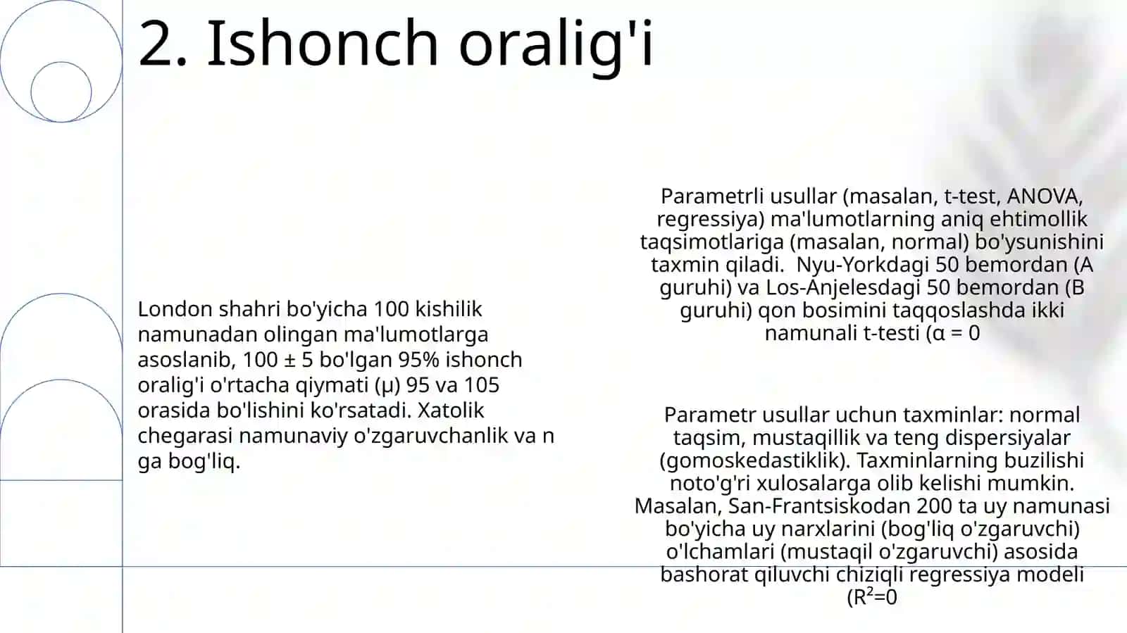 Parametrik statistik alomat tuzish usullari 4