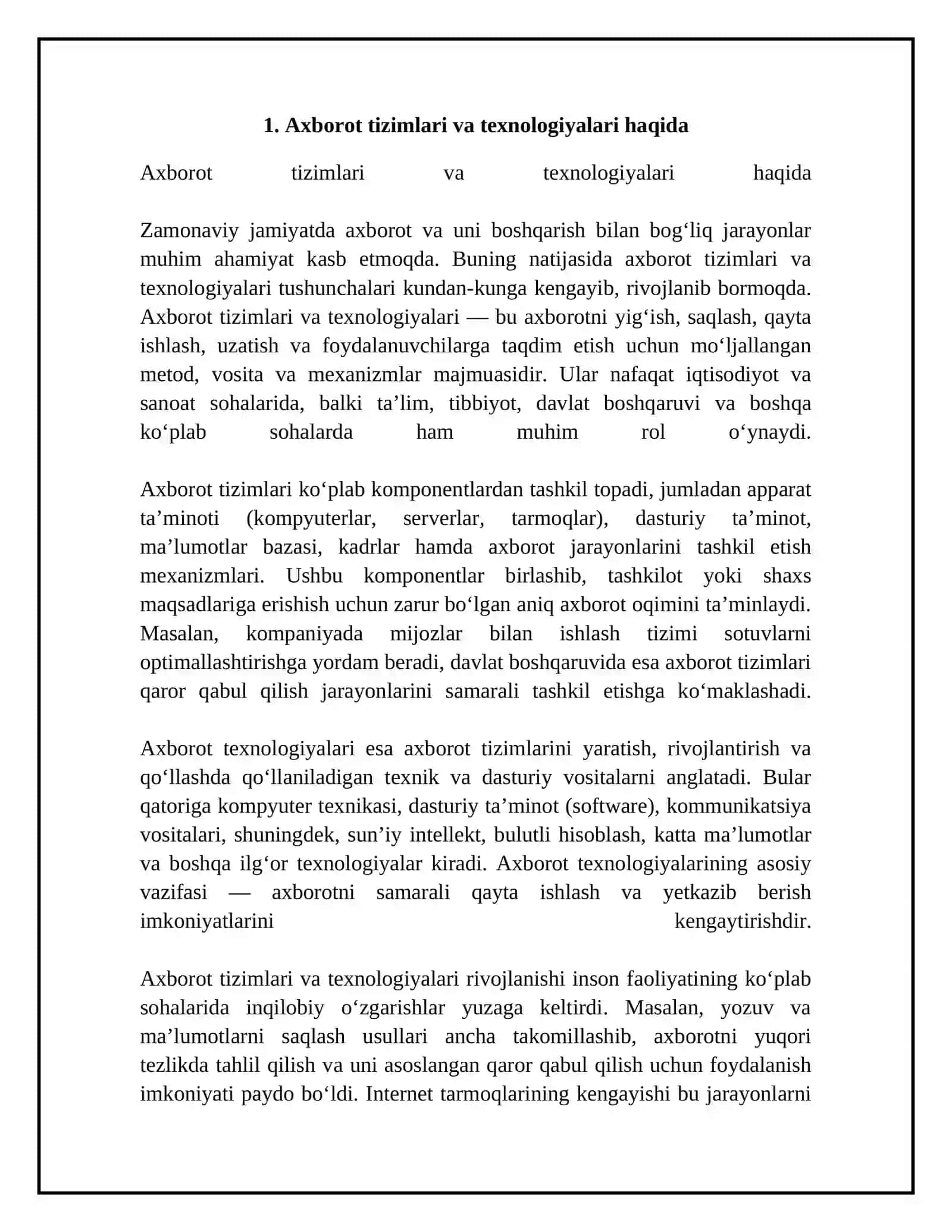 Axborot tizimlari va texnologiyalari haqida 4
