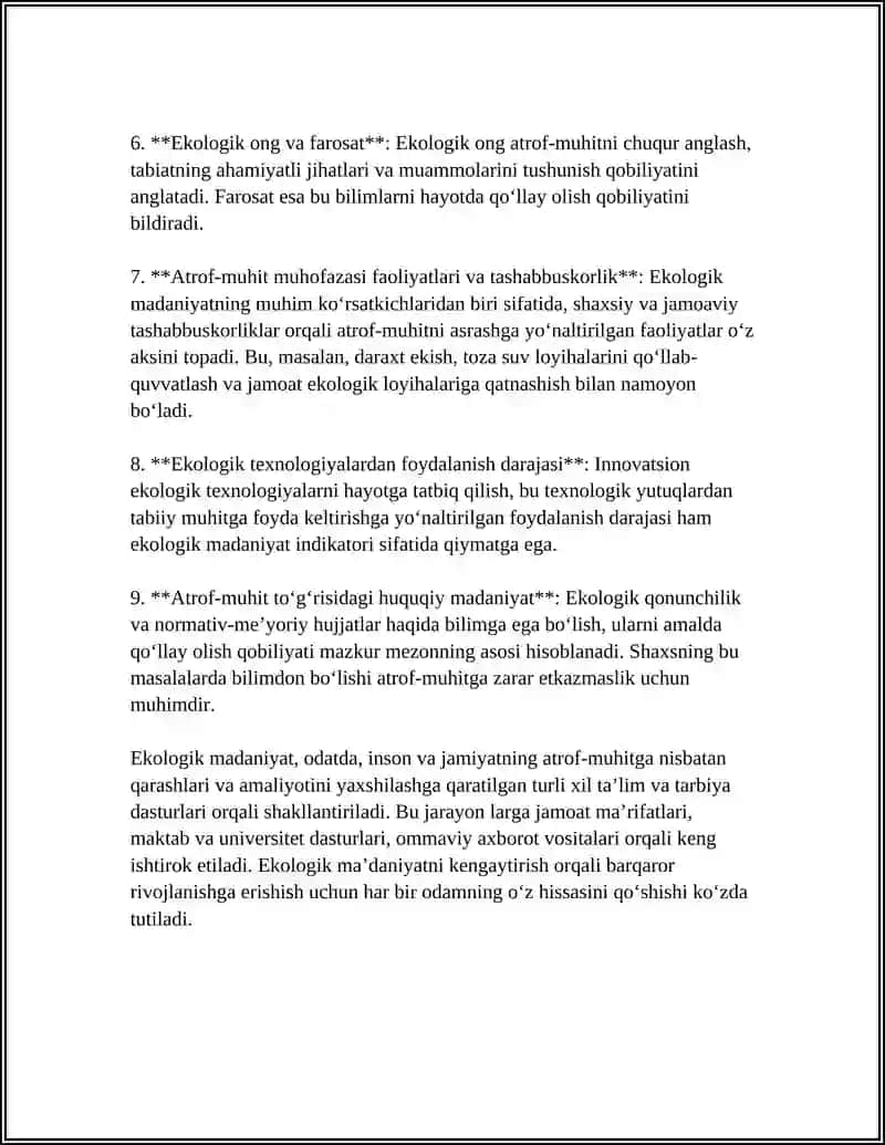 EKOLOGIK MADANIYAT MEZONLARI KÕRSATKICHLARI VA TURLARI 4