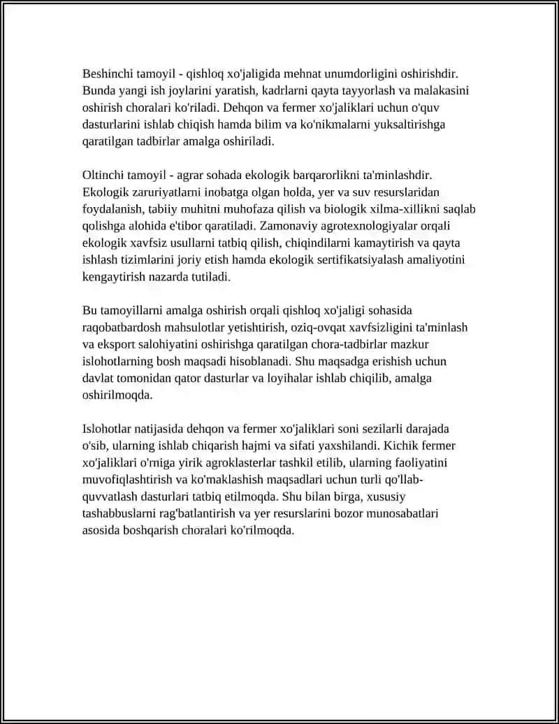 AGRAR SOHADA AMALGA OSHIRILGAN O'ZGARISHLAR. DEHQON VA FERMER XO'JALIKLARINING TASHKIL ETILISHI 4