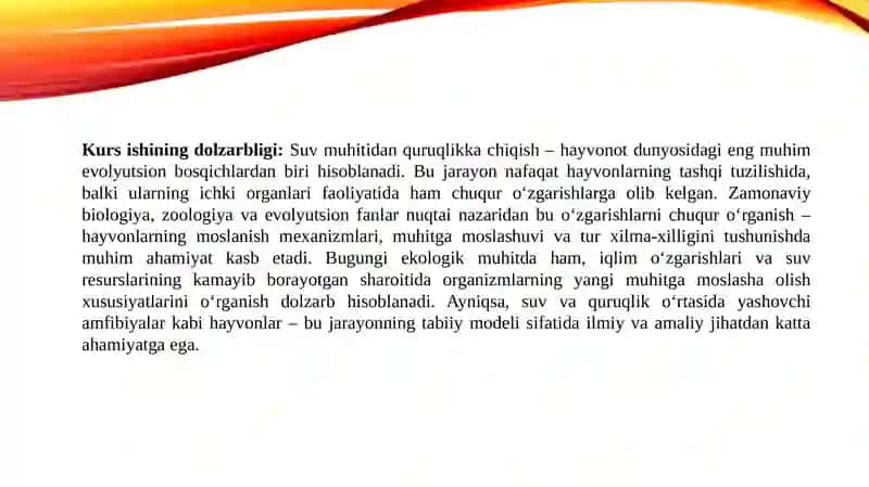 Suvda hamda quruqlikda yashovchilar: quruqlikka chiqish sabablari va moslanish xususiyatlari 4