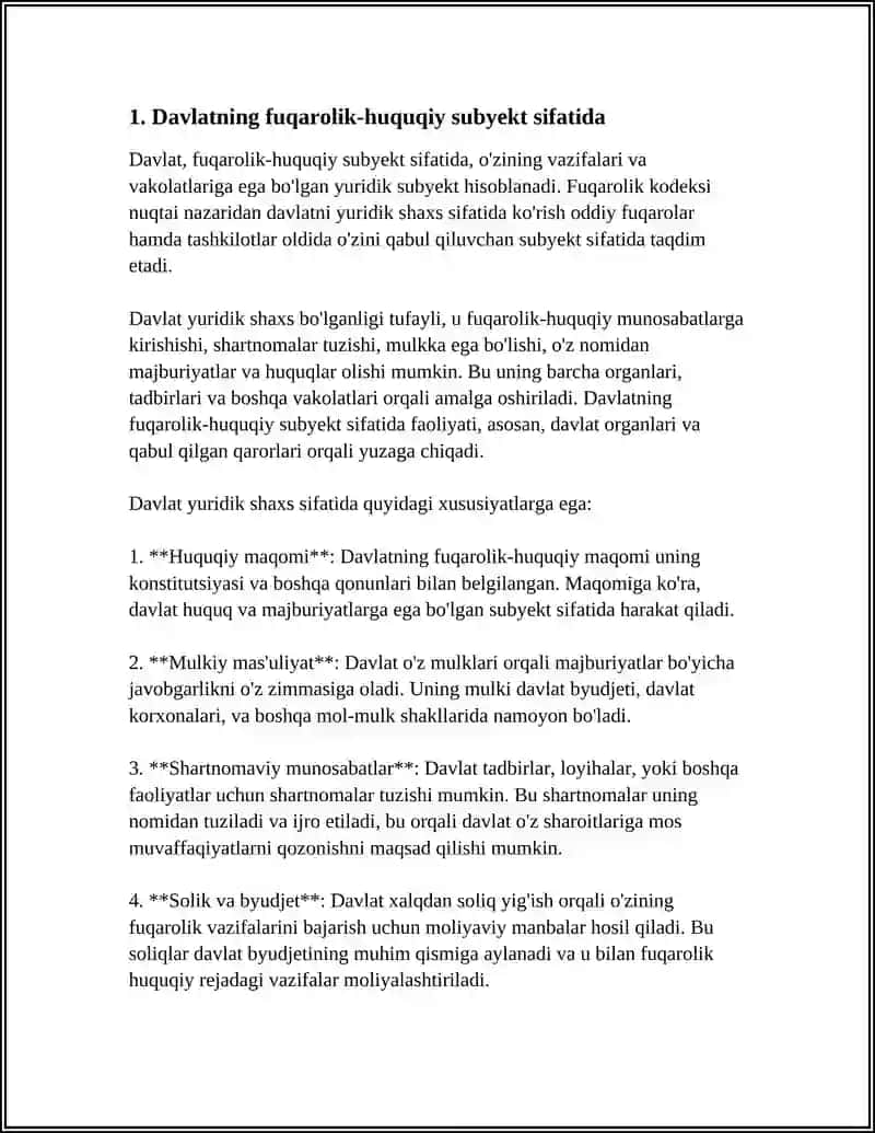 Davlat - Fuqarolik-huquqiy munosabatlar ishtirokchisi sifatida 4