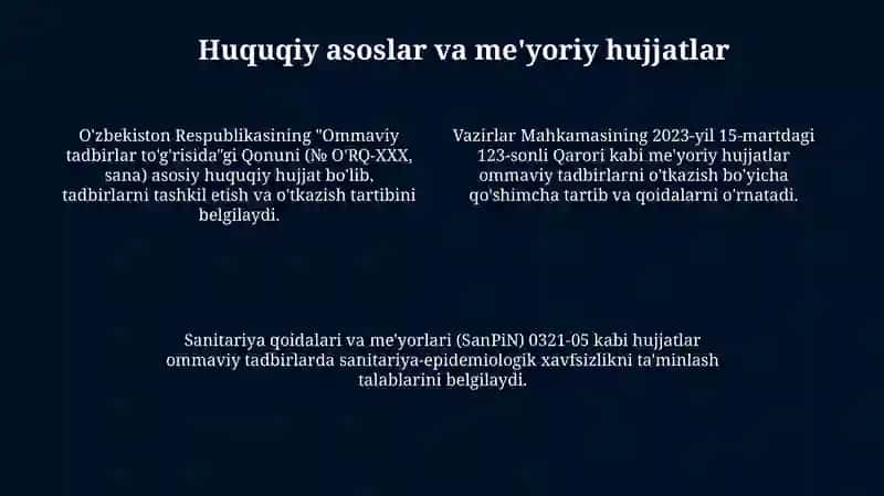 Samaradorligi ommaviy tadbirlarda ruhsat beruvchi tartib-tamoyillari 4