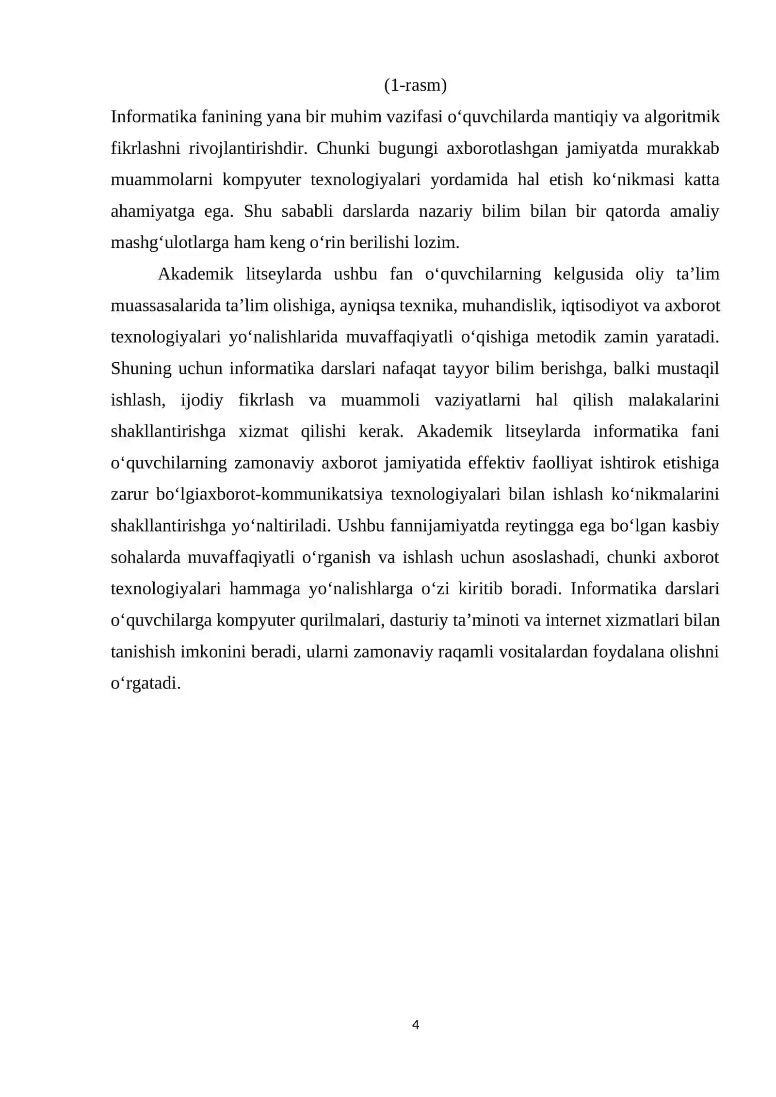 Akademik litseylarda Informatika fanini o'qitishda uzviylik va uzluksizlikni ta'minlash metodikasi. 4
