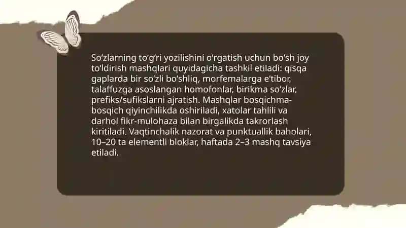 Imloviy savodxonlikni oshirish boʻyicha mashqlar ishlab chiqish A'zamova Namuna 4