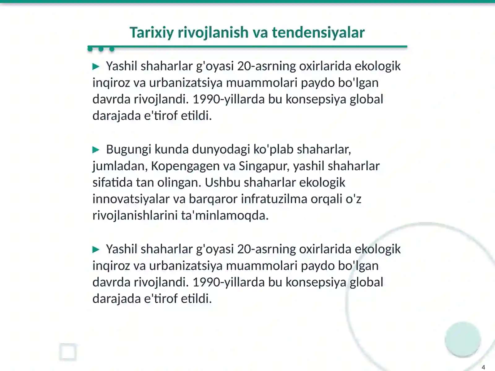 Yashil shaharlar konsepsiyasi va uning rivojlanish istiqbollari 4