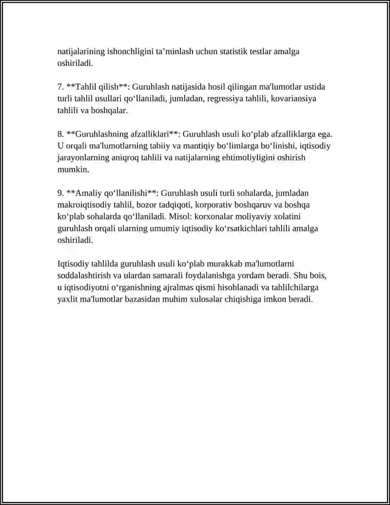IQTISODIY TAHLILDA GURUHLASH USULIDAN FOYDALANISH 4