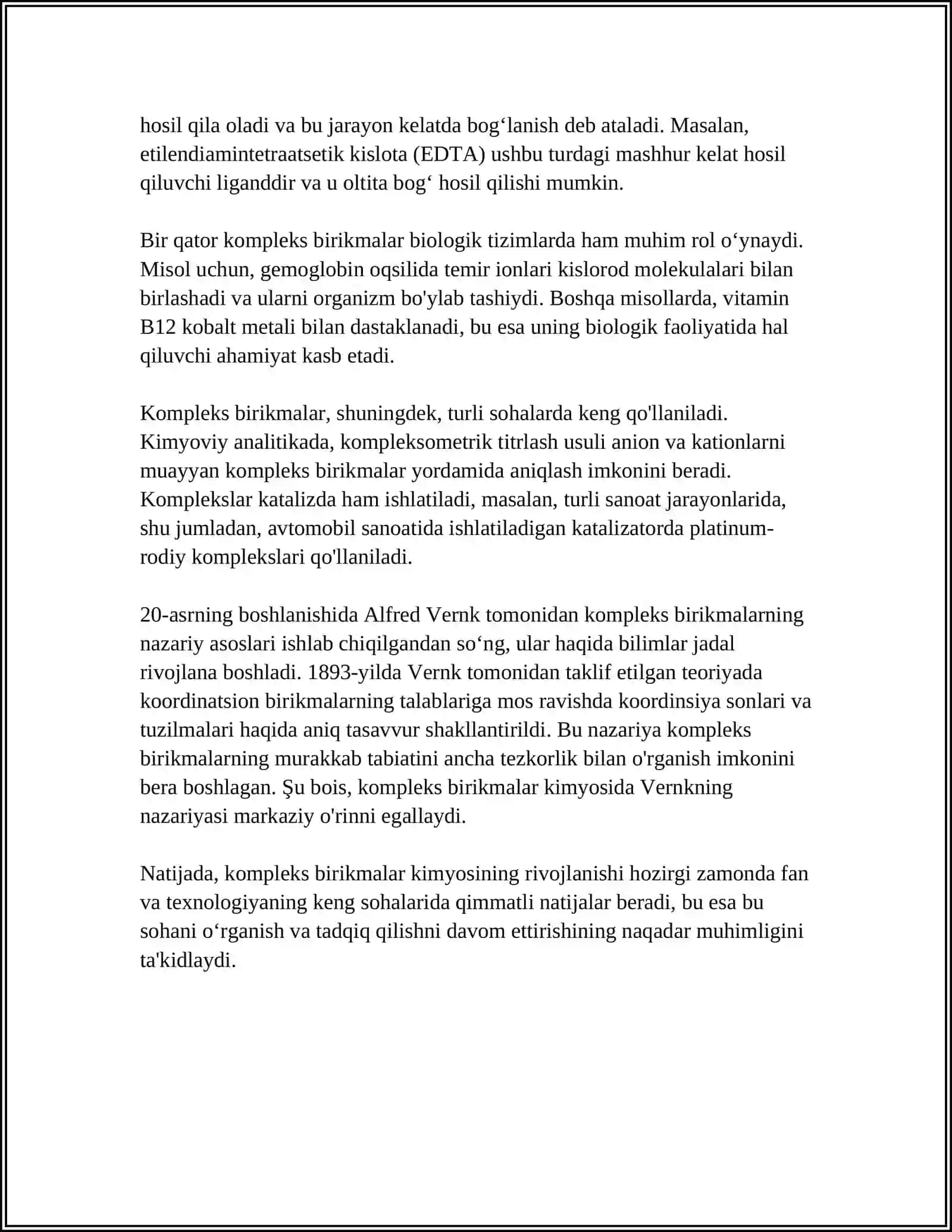 YADRO KIMYOSI. KOMPLEKS BIRIKMALAR. BIOKOMPLEKS BIRIKMALAR. KOMPLEKSONOMETRIYA 4