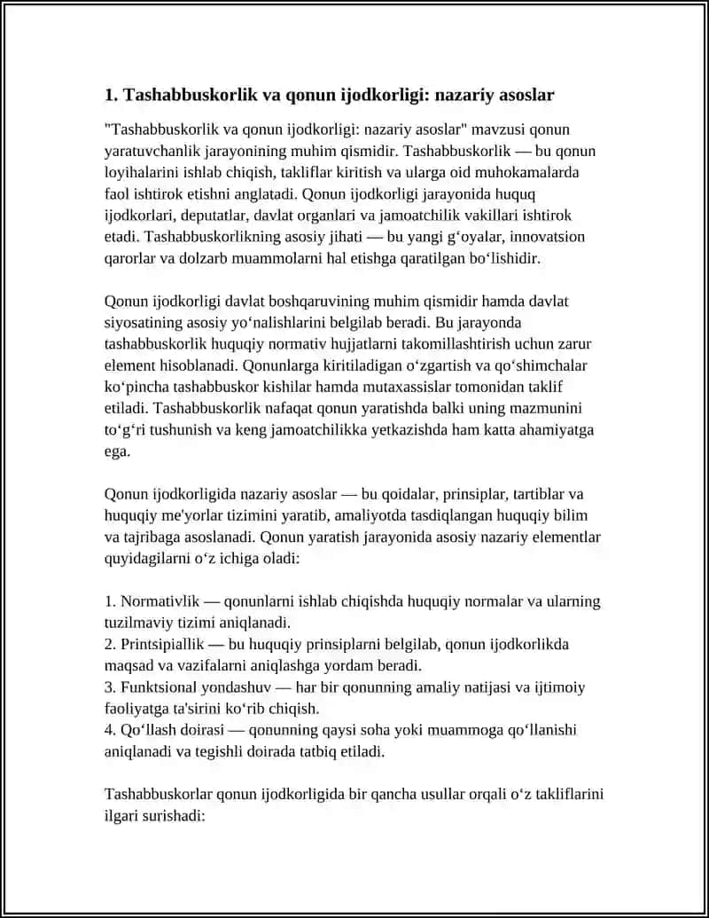 Tashabbuskorlik- Qonun Ijodkorligi,Qonunlarni Hayotga Tatbiq Qilish va Huquqiy Tarғibotning Muhim Omili 4