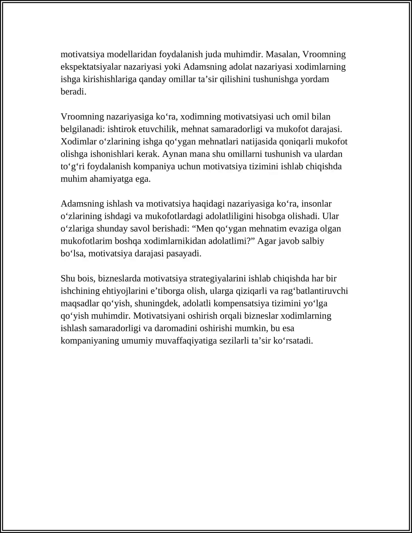 BIZNESDA MATIVATSIYANING O’RNI 4