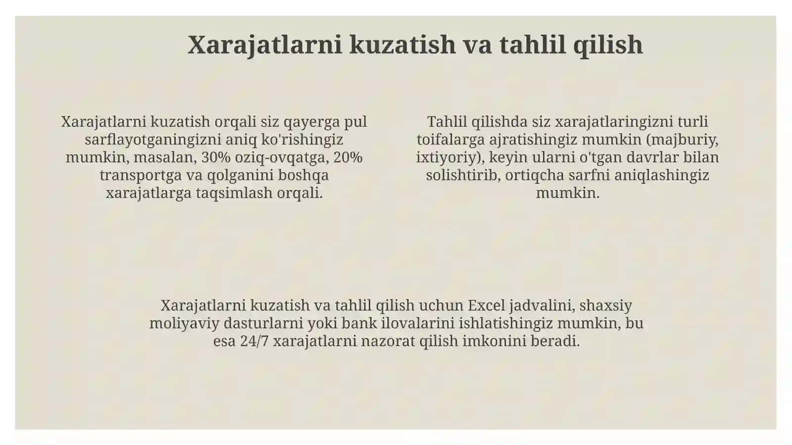 Shaxsiy byudjet nazoratini amalga oshirish yo'llari 4