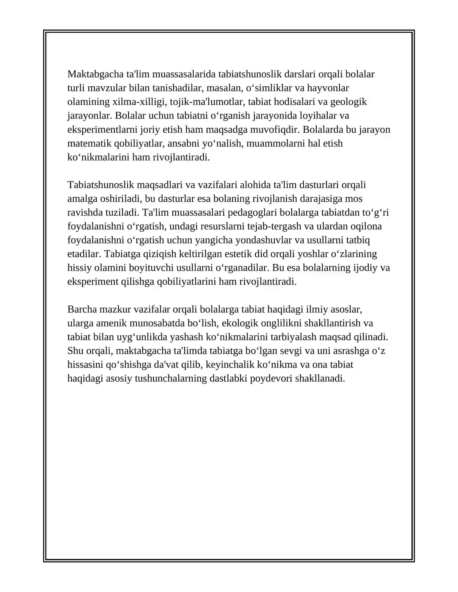 MAKTABGACHA TA’LIMDA TABIAT BILAN TANISHTIRISHNING NAZARIY ASOSLARI 4