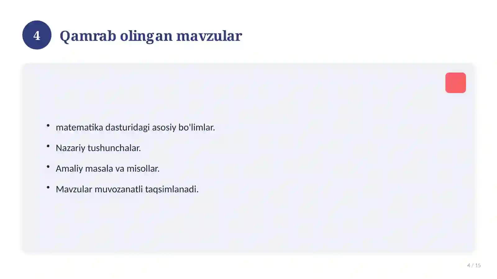 6-sinf matematika fani bo'yicha test savollari 4