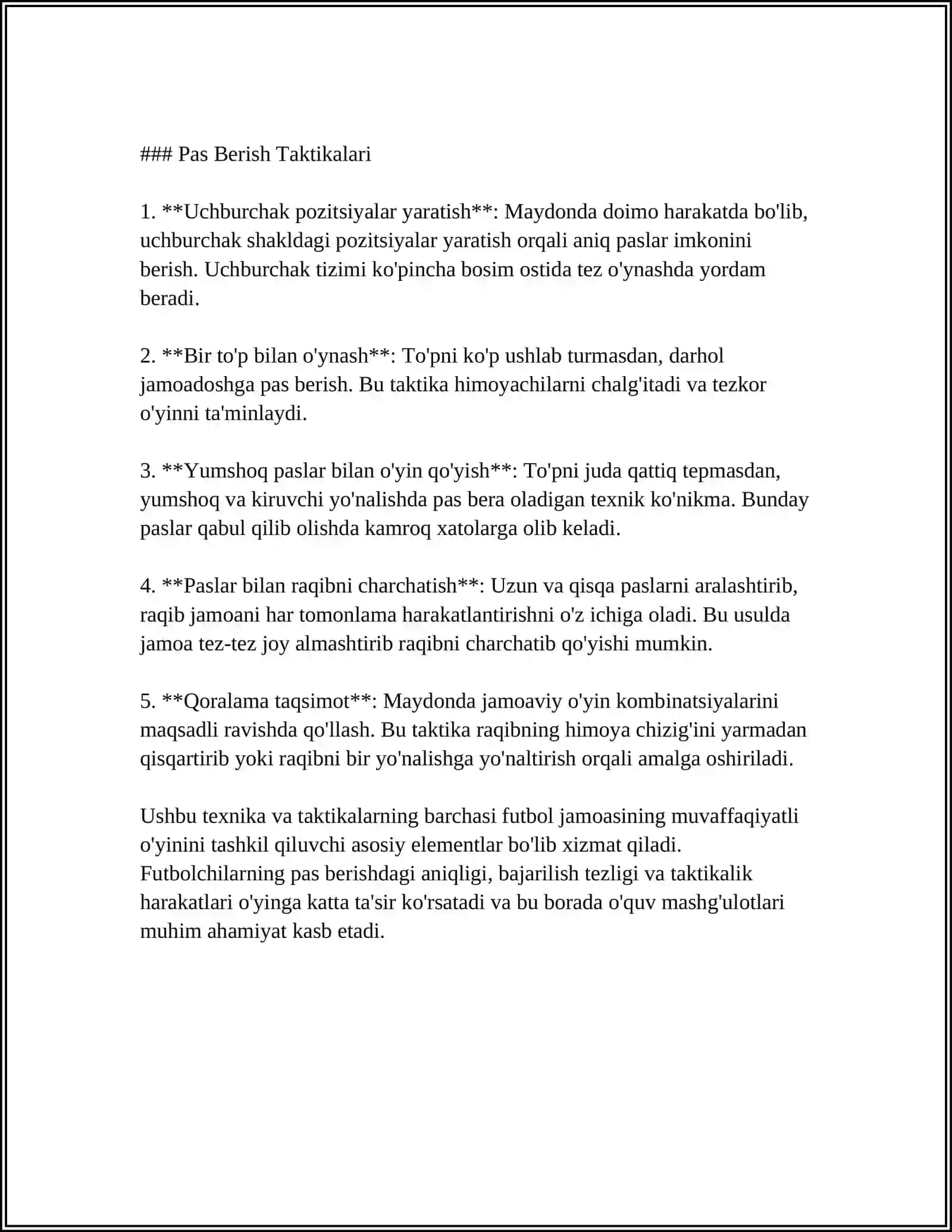MUSTAQIL ISH Mavzu: 1.FUTBOL SPORT TURINING TEXNIKASI VA TAKTIKASI HAQIDA. 2. JISMONIY TARBIYA USLUBLARI 4