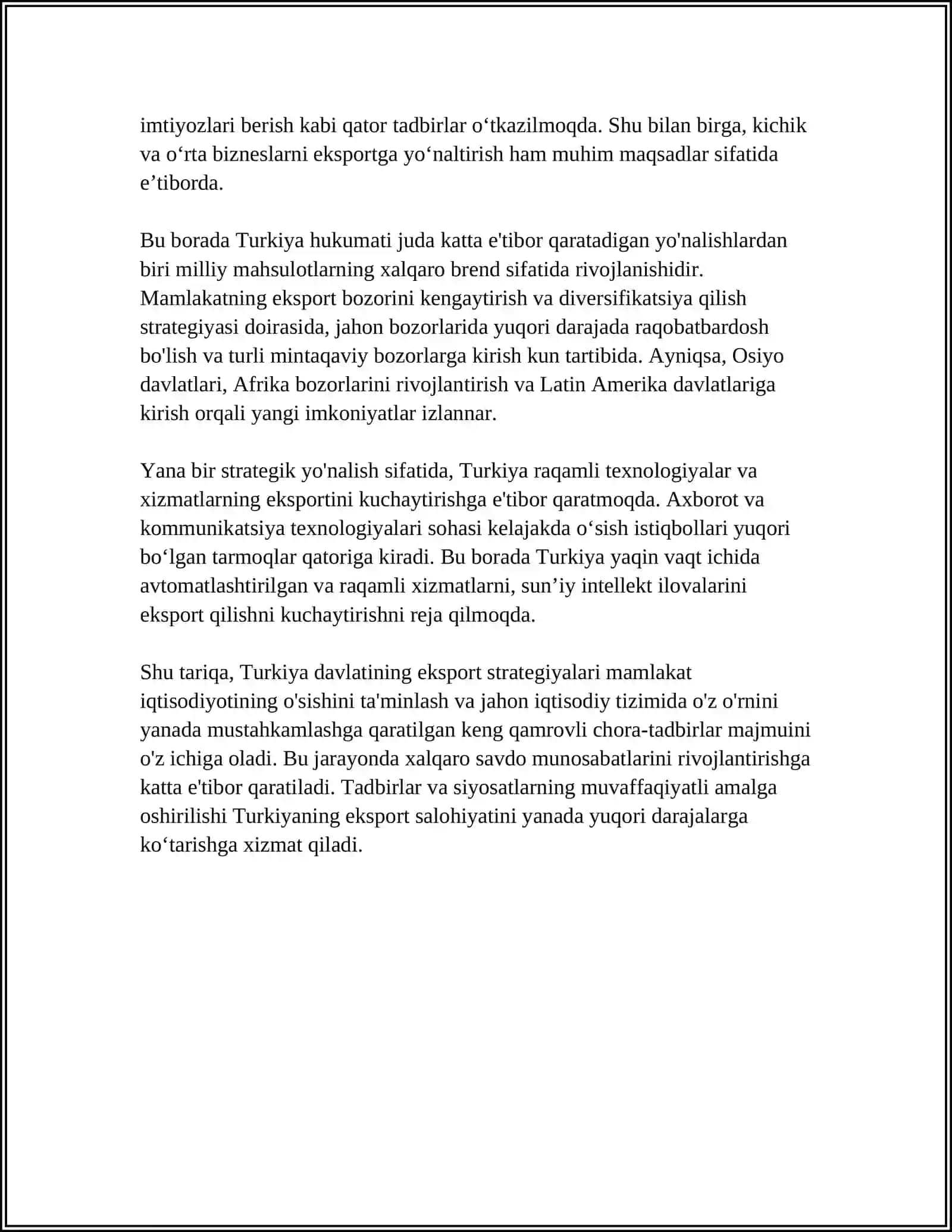 TURKIYA DAVLATINING MARKETINGI. O’ZBEKISTON BILAN TURKIYANING SAVDO ALOQALARI 4