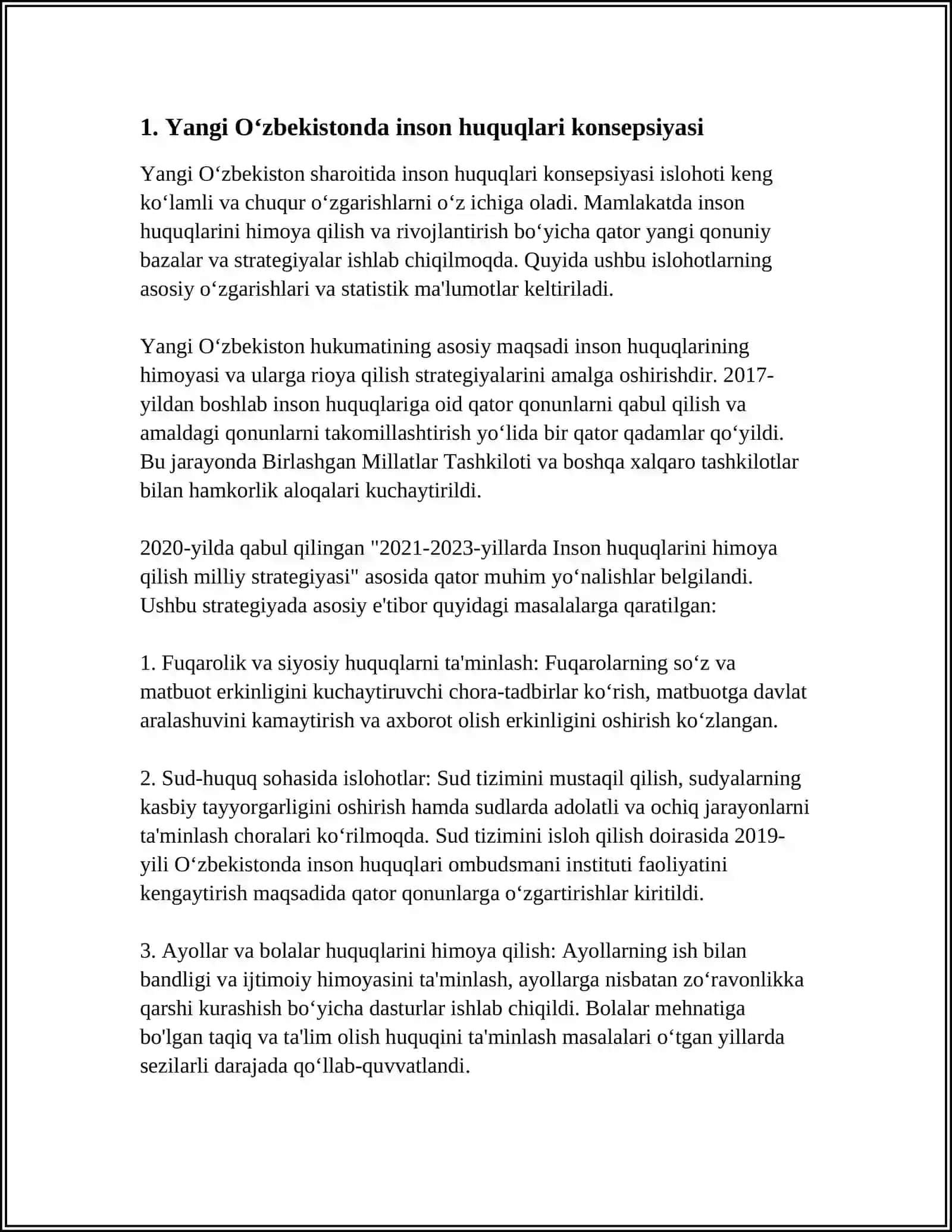 YANGI OʻZBEKISTONDA INSON HAQ-HUQUQLARI VA ERKINLIKLARI KAFOLATINING YARATILISHI 4
