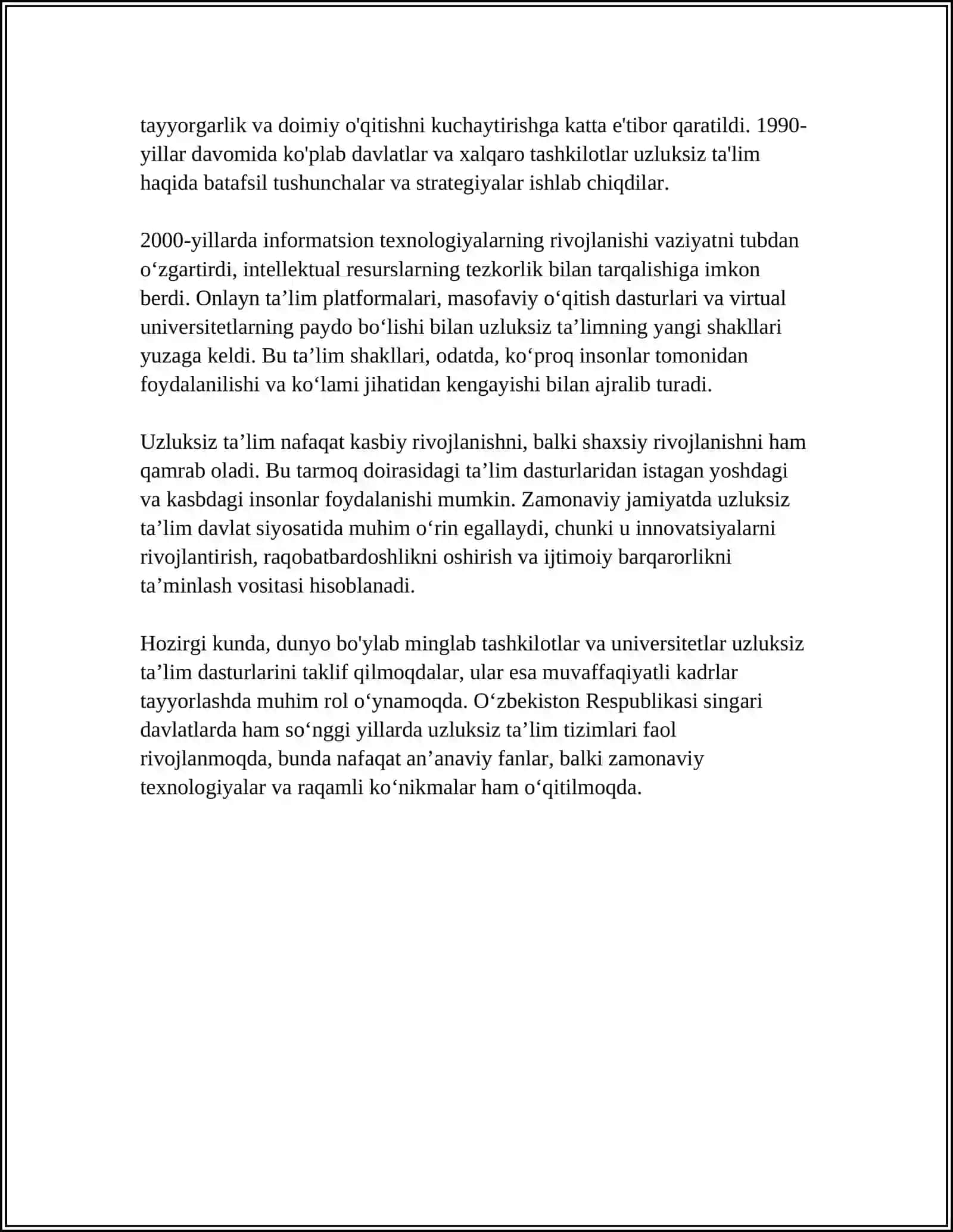 UZLUKSIZ TA’LIMDAGI TENDENSIYALAR VA ZAMONAVIY YONDASHUVLAR FANI HAQIDA 4