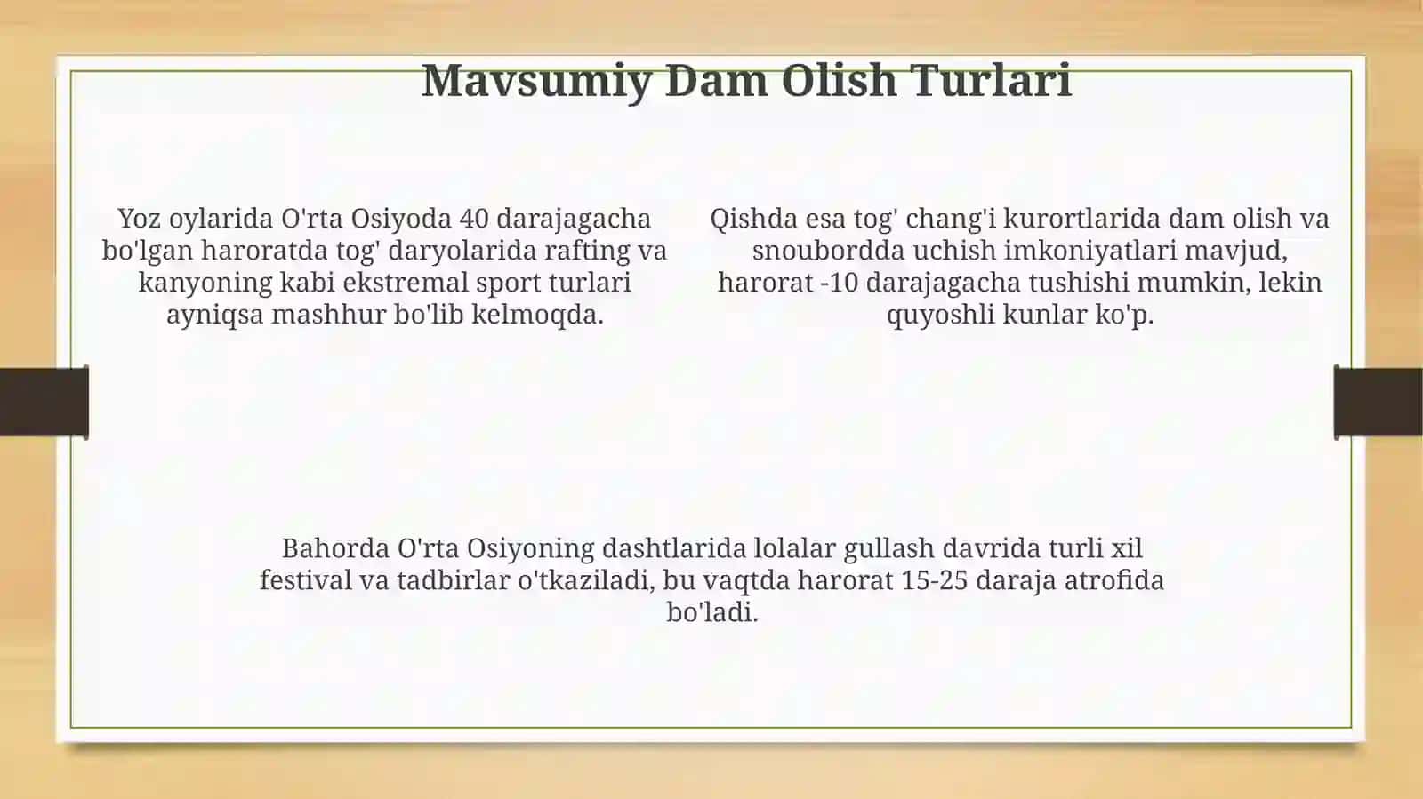 Oʻrta Osiyo iqlimida rekreatsion maqsadilarda foydalanish 4