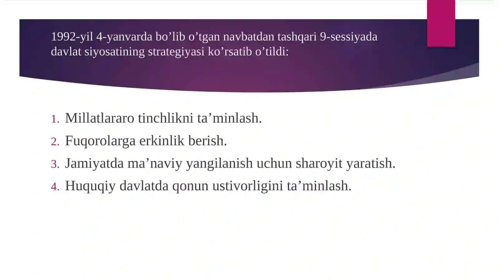 O’zbekistonning o’ziga hos istiqlol va taraqqiyot yo’li 4