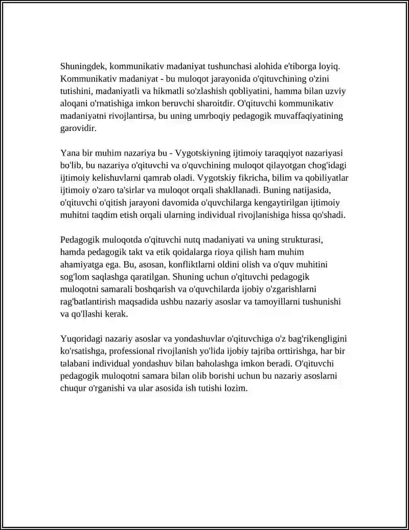 O’QITUVCHINING PEDAGOGIK MULOQOT QONUNIYATLARINI PUXTA BILISHI 4