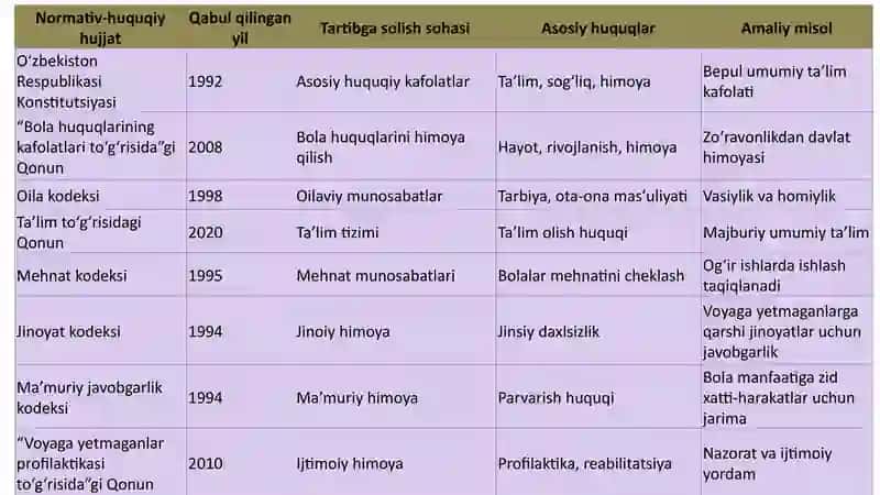 Bolalar huquqini ta'minlash bo'yicha milliy qonunchilik 4