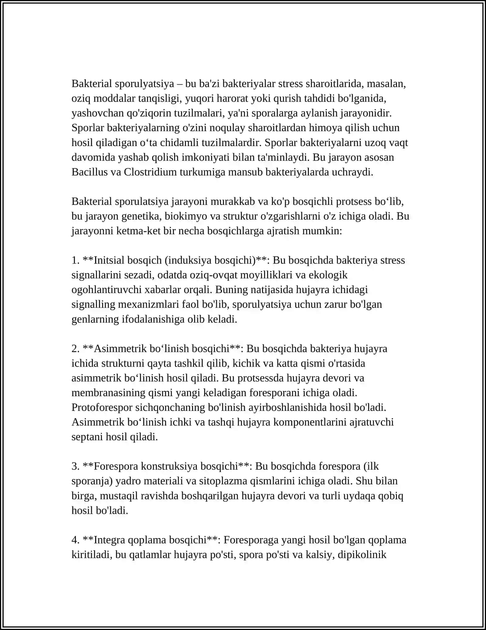 BAKTERIYALARNING SPORA HOSIL QILINISHI VA SESTEMATIKASI 4
