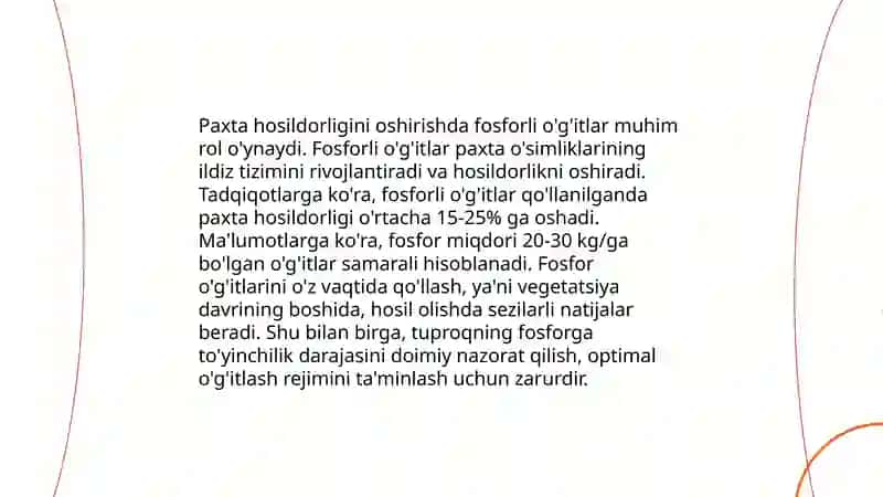 Paxtachilikda kaliyli, fosforli va azotli oʻgʻitlardan foydalanish 4