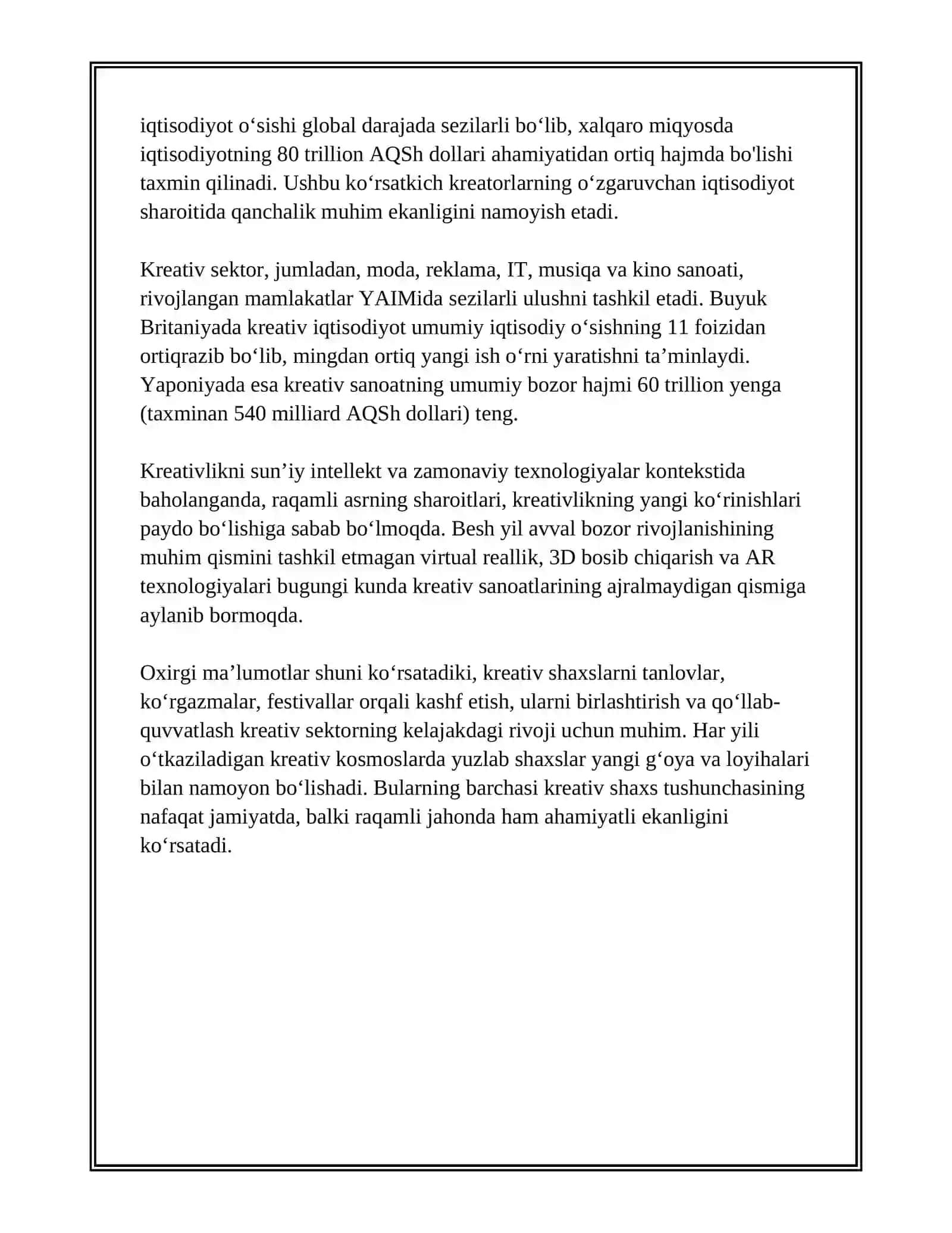 "KREATIV SHAXS"MAVZUSIDAGI AXBOROTNING KLASTERDAGI IFODASINI TUZING. 4