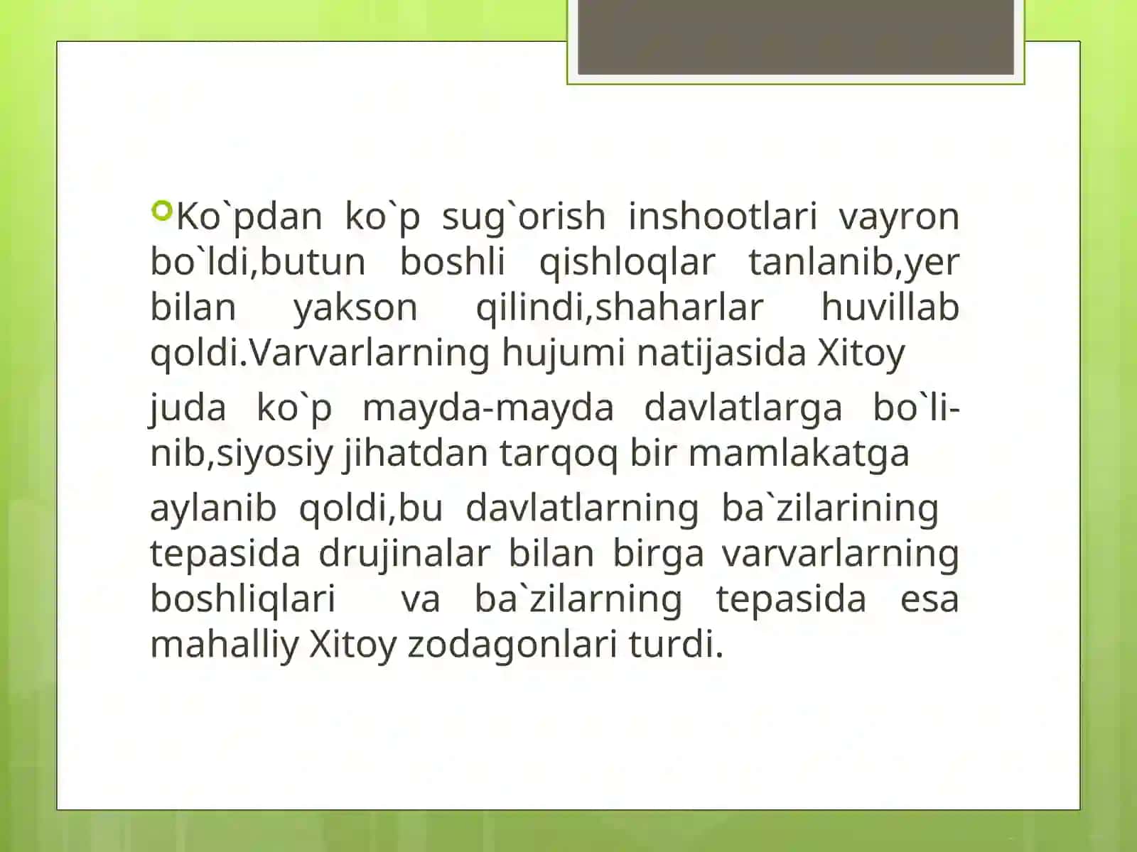 Nav.D.P.I tarix fakulteti tarix o`qitish metodikasi yo`nalishi2-”A” guruh talabasi Amontoshev Qodirning o`rta asrlar tarixi fanidan tayyorlagan 4