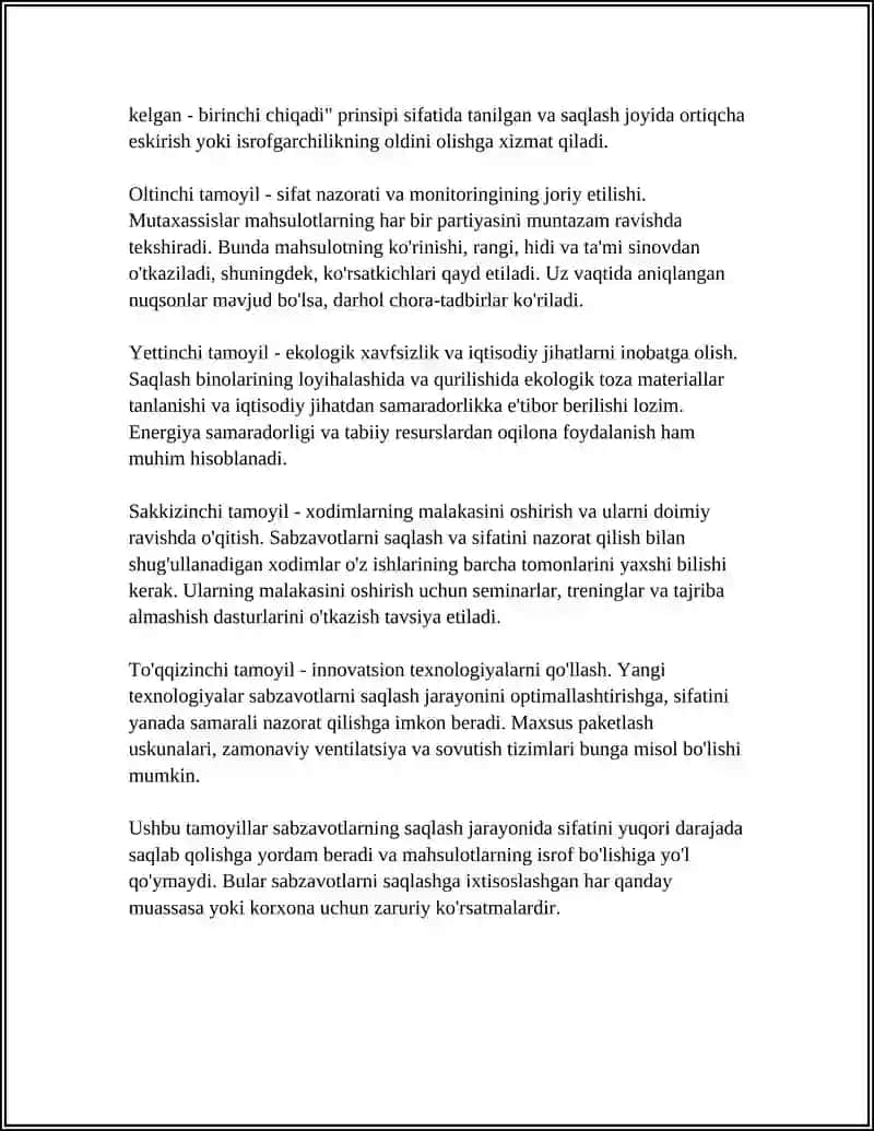SABZAVOTLARNI SAQLASH DAVRIDA SIFATINI NAZORAT QILISHNI TASHKIL QILISH 4