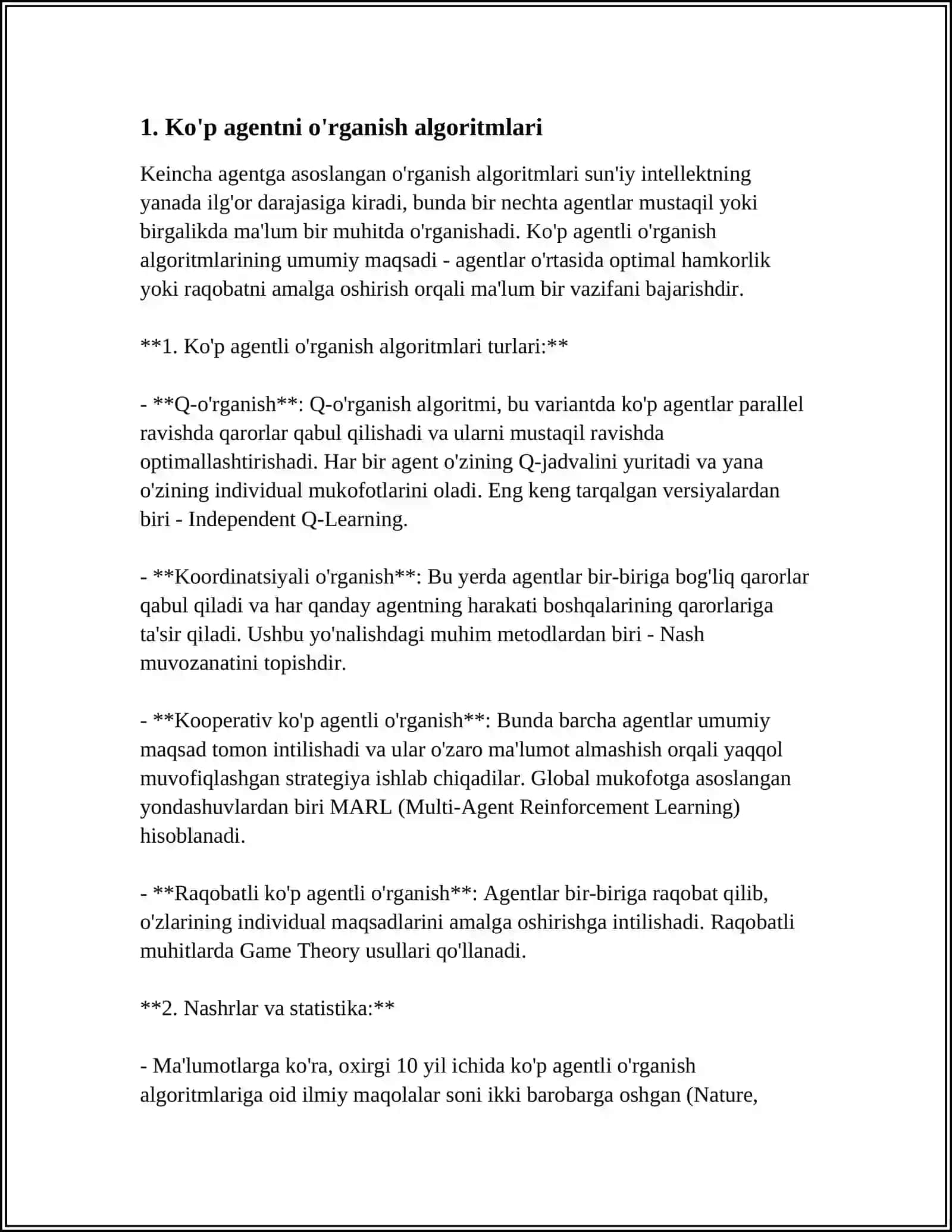 MULTIAGENT TIZIMLARDA MASHINANI OʼRGANISH 4