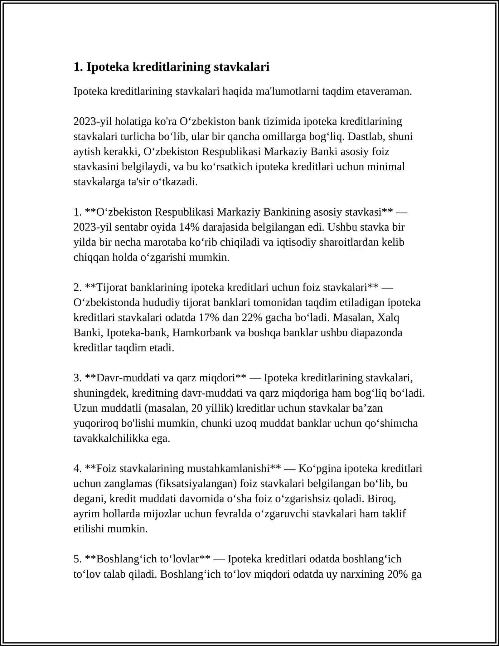 RIVOJLANGAN VA RIVOJLANAYOTGAN MAMLAKATLARNING IPOTEKA KREDITI FOIZLARI 4