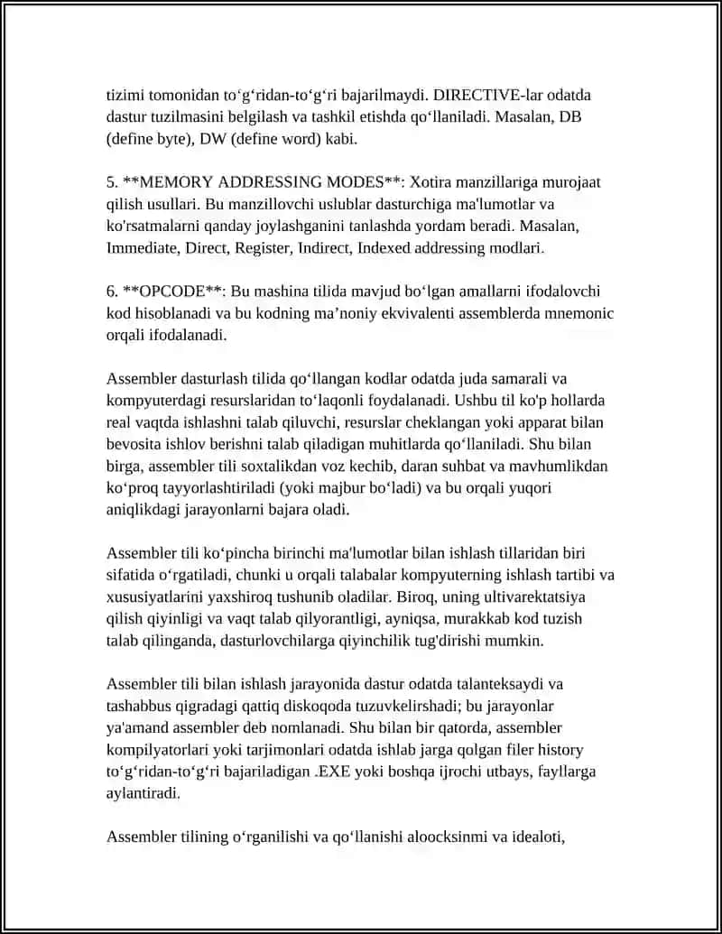 ASSEMBLER TILI KALIT SOʻZLARIDAN FOYDALANISH 4