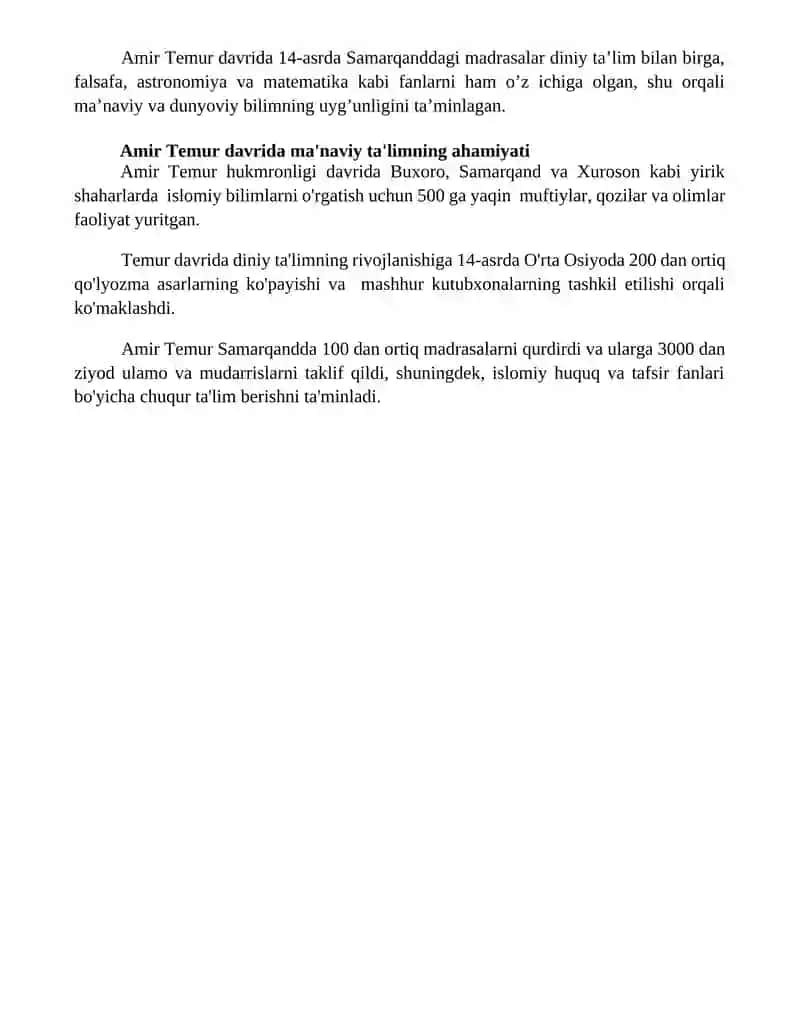 Amer Temur davrida ma'naviy tarbiyanung axamiyati 4